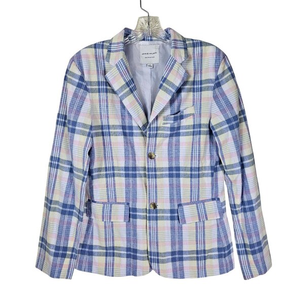 Janie And Jack Youth Boys Linen Blazer Jacket 18 Pastel Plaid Preppy Old Money